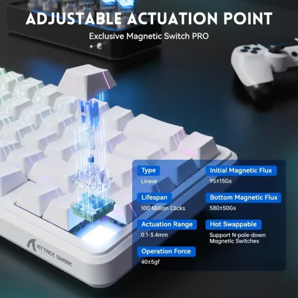 ATTACK SHARK X65HE + Coiled cable (white)