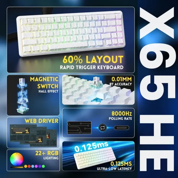 ATTACK SHARK X65HE + Coiled cable (white)