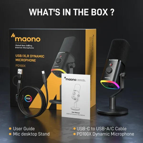 PD100X_USB_XLR_Podcasting_microphone_05 MAONO PD100X (Black)