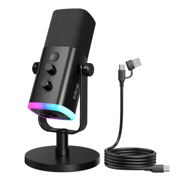 FIFINE-ampligame-AM8-dynamic-microphone-black-usb-cable-front FIFINE AmpliGame AM8
