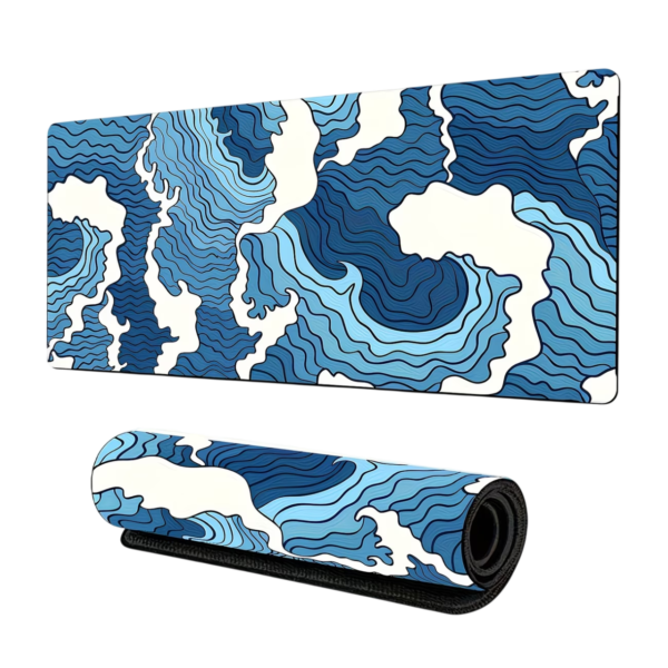 MOUSEPAD blue and white wave 90x40cm