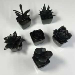 6 pcs Artificial Potted Plants (black/black)